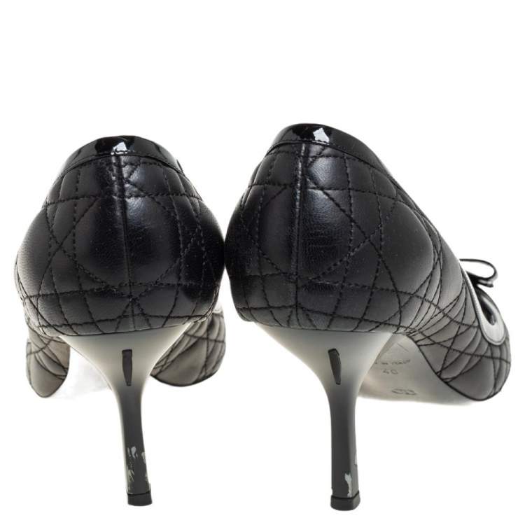 Pre Owned Dior Black Cannage Leather Bow Detail Peep Toe Pumps Size 40