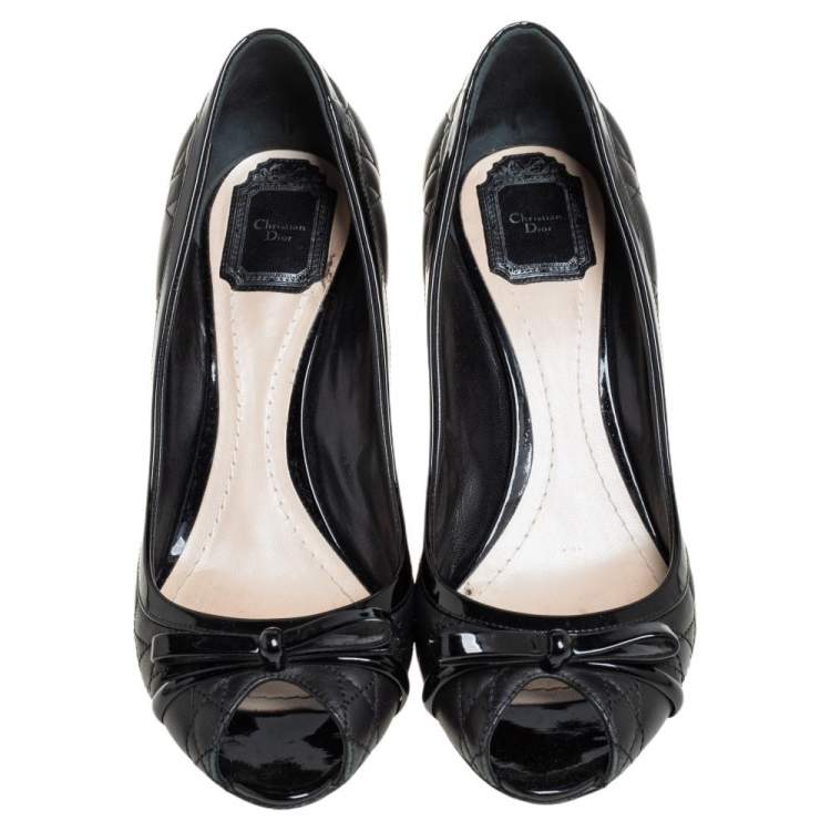 Pre Owned Dior Black Cannage Leather Bow Detail Peep Toe Pumps Size 40