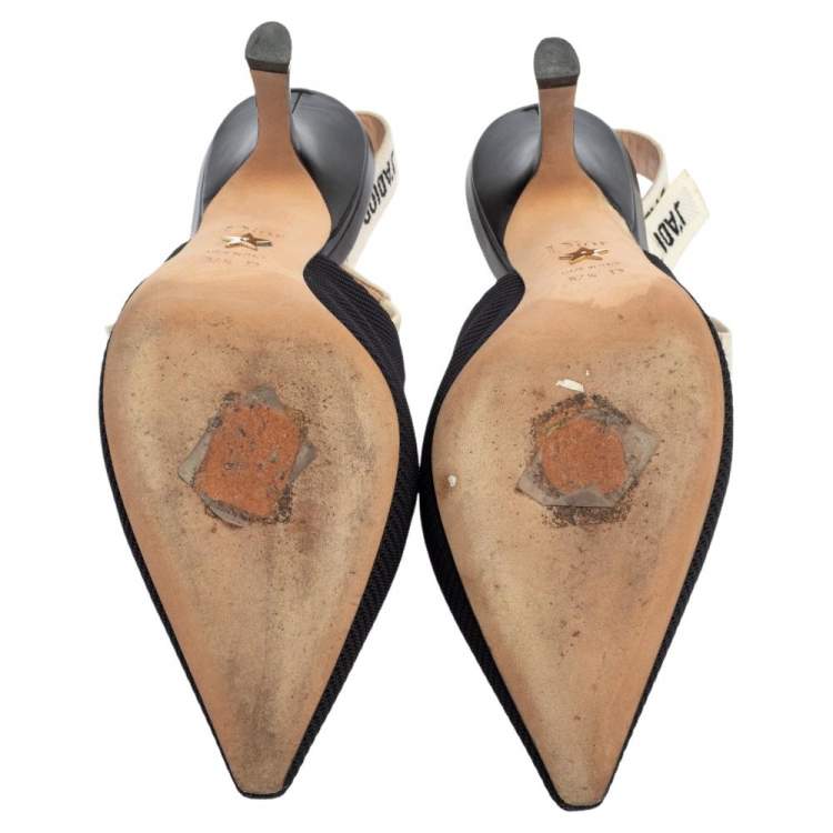 Pre Owned Dior Black Canvas J'adior Slingback Pumps Size 37.5