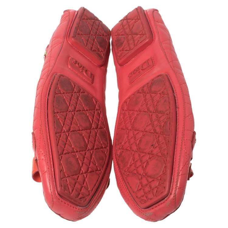 Pre Owned Dior Cerise Pink Cannage Leather Bow Ballet Flats Size 37.5