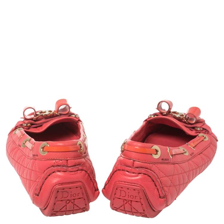Pre Owned Dior Cerise Pink Cannage Leather Bow Ballet Flats Size 37.5