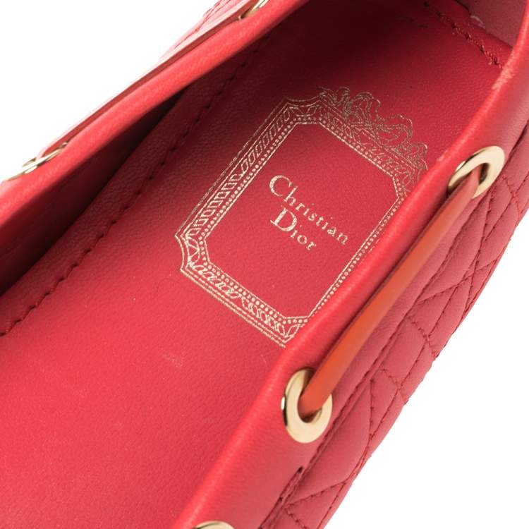 Pre Owned Dior Cerise Pink Cannage Leather Bow Ballet Flats Size 37.5
