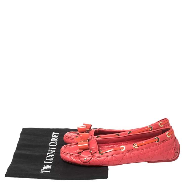 Pre Owned Dior Cerise Pink Cannage Leather Bow Ballet Flats Size 37.5