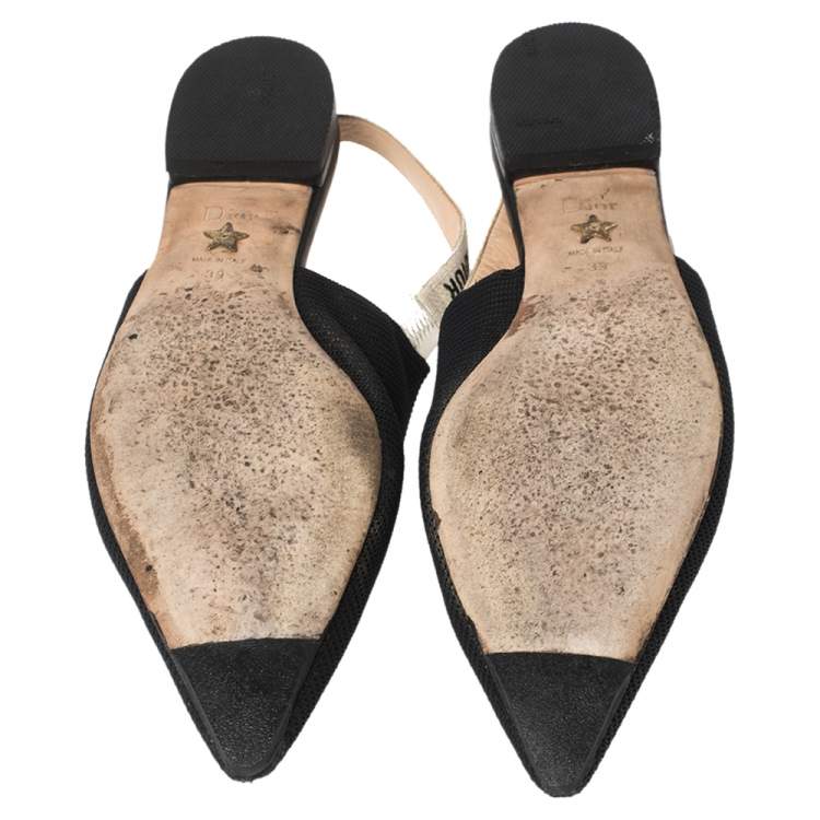 Pre Owned Dior Black Technical Fabric And J'adior Ribbon Pointed Toe Slingback Flats Size 39