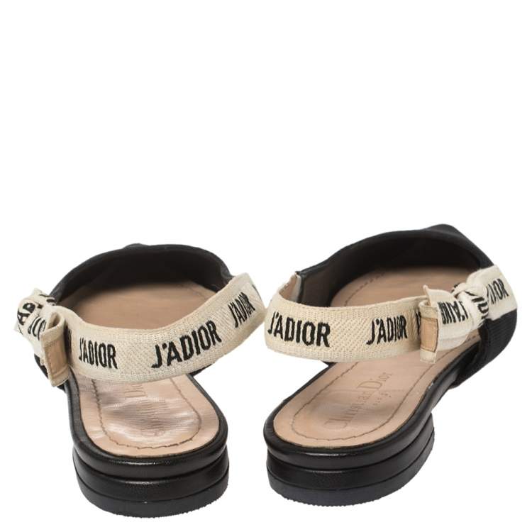 Pre Owned Dior Black Technical Fabric And J'adior Ribbon Pointed Toe Slingback Flats Size 39