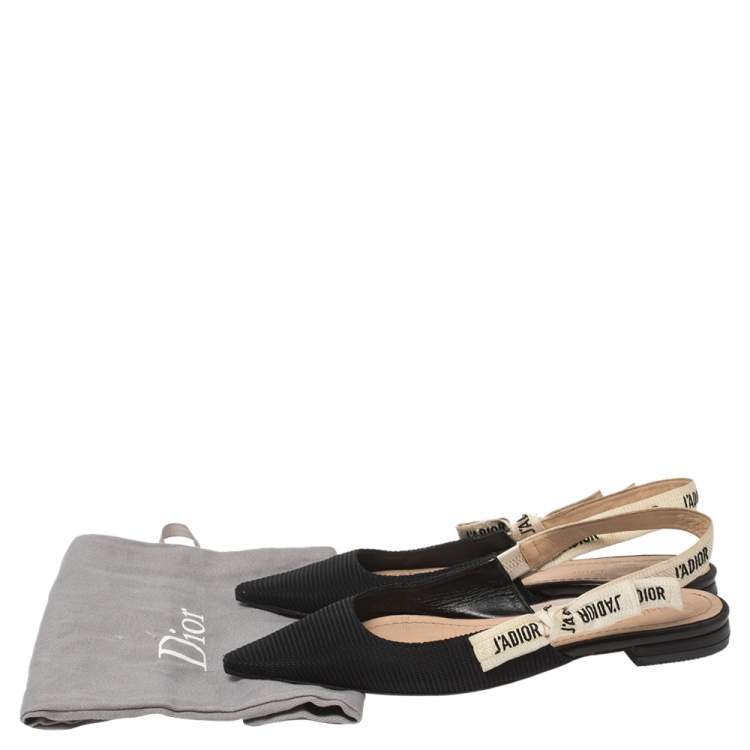 Pre Owned Dior Black Technical Fabric And J'adior Ribbon Pointed Toe Slingback Flats Size 39