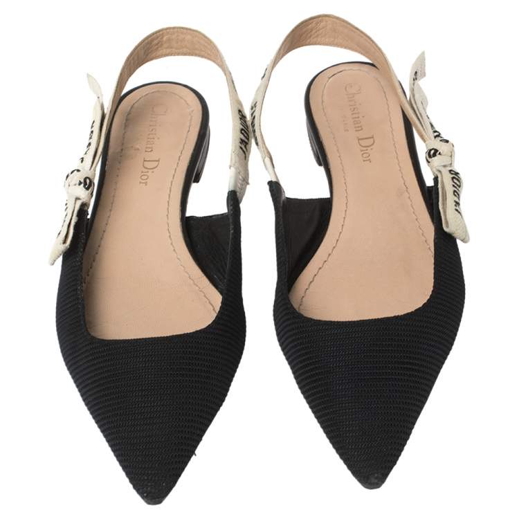 Pre Owned Dior Black Technical Fabric And J'adior Ribbon Pointed Toe Slingback Flats Size 39