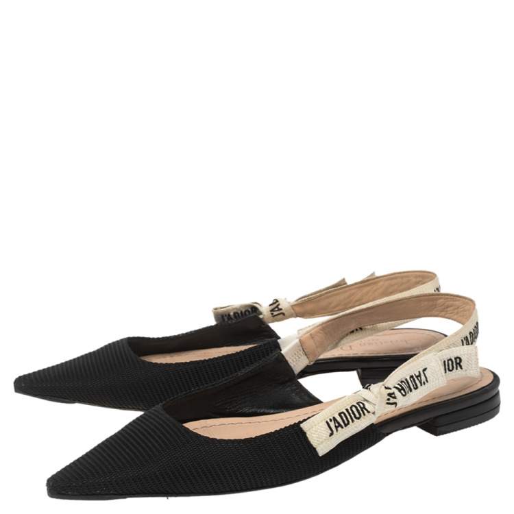 Pre Owned Dior Black Technical Fabric And J'adior Ribbon Pointed Toe Slingback Flats Size 39