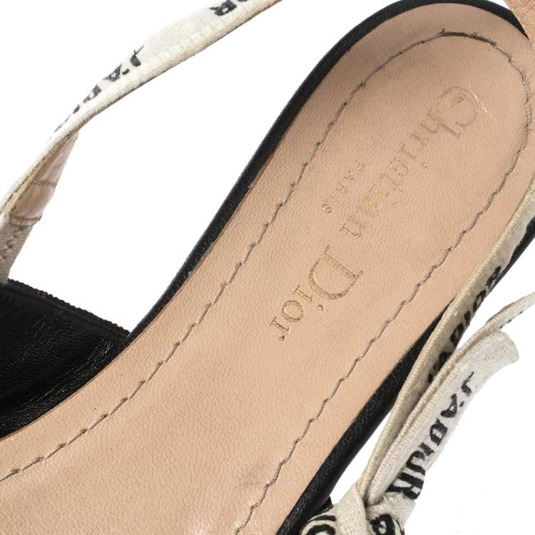 Pre Owned Dior Black Technical Fabric And J'adior Ribbon Pointed Toe Slingback Flats Size 39