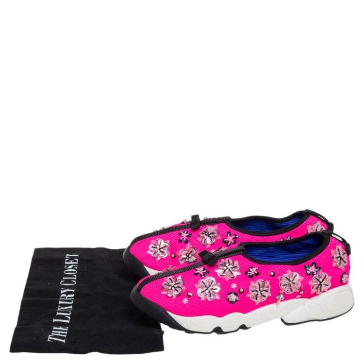 Pre Owned Dior Pink Fabric Fusion Embellished Low Top Sneakers Size 38