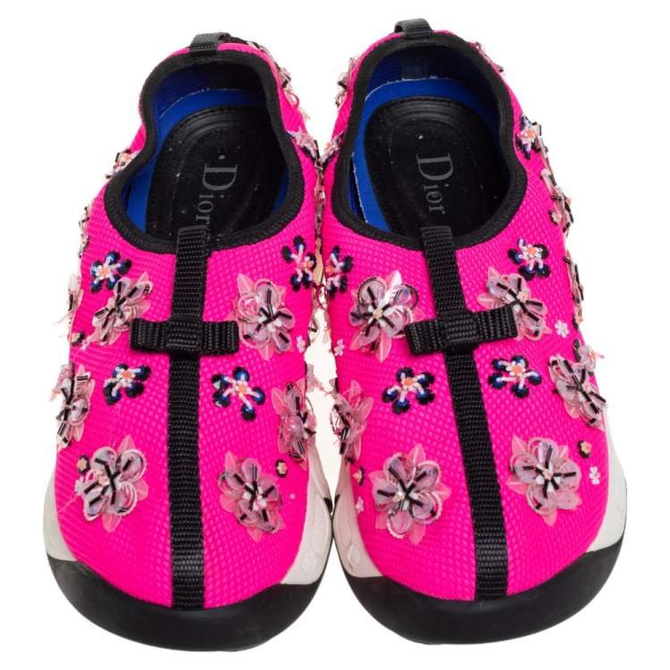 Pre Owned Dior Pink Fabric Fusion Embellished Low Top Sneakers Size 38