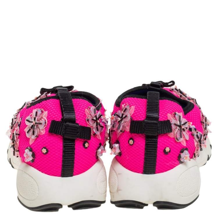 Pre Owned Dior Pink Fabric Fusion Embellished Low Top Sneakers Size 38