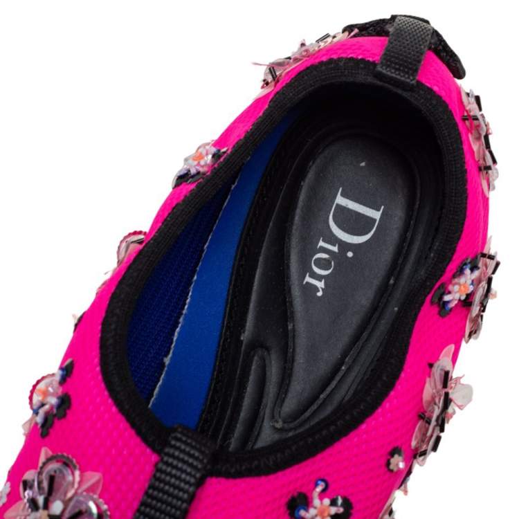 Pre Owned Dior Pink Fabric Fusion Embellished Low Top Sneakers Size 38