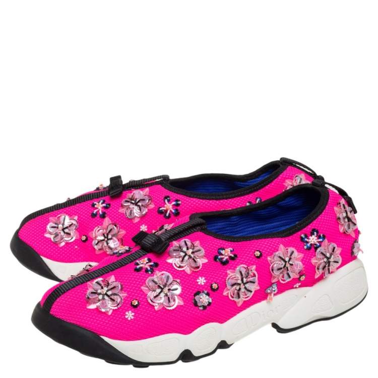 Pre Owned Dior Pink Fabric Fusion Embellished Low Top Sneakers Size 38