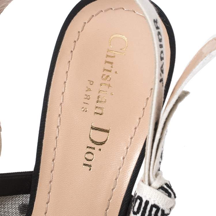 Pre Owned  Dior Black Mesh And Fabric Polka Dot J'Adior Ribbon Slingback Sandals Size 37.5