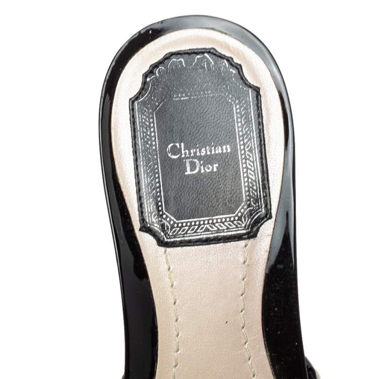 Pre Owned Dior Beige/Black Calf Hair And Patent Leather Sandals Size 37.5