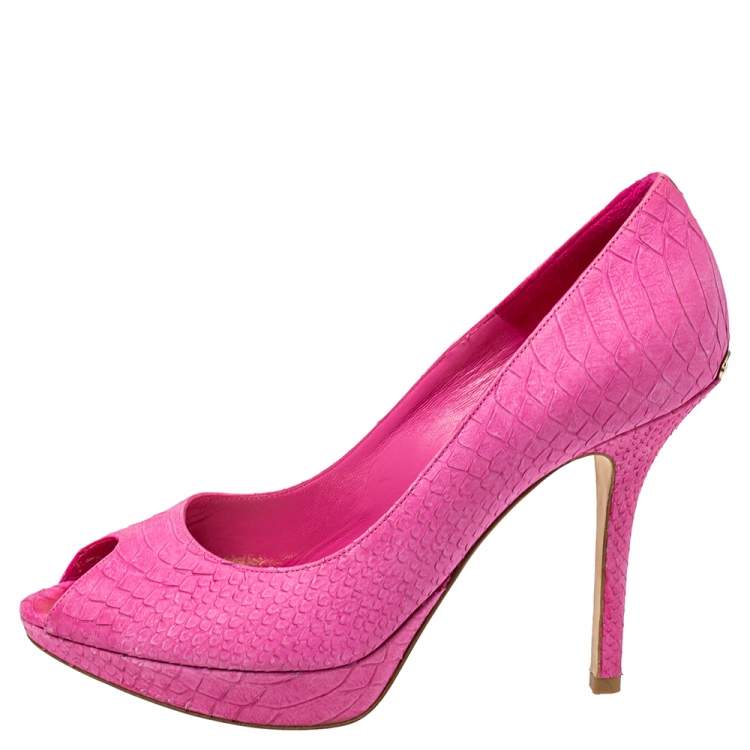 Pre Owned Dior Pink Python Embossed Leather Peep Toe Pumps Size 37