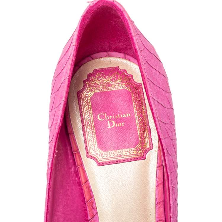 Pre Owned Dior Pink Python Embossed Leather Peep Toe Pumps Size 37