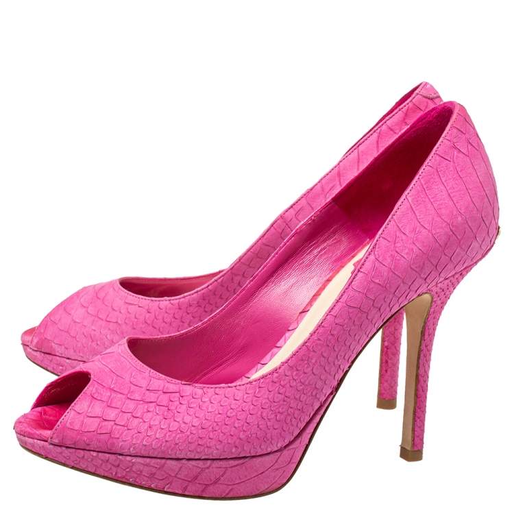 Pre Owned Dior Pink Python Embossed Leather Peep Toe Pumps Size 37