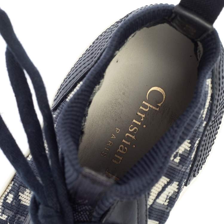 Pre Owned Dior Blue/White Technical Knit and Leather Walk'n'Dior High-Top Sneakers Size 35