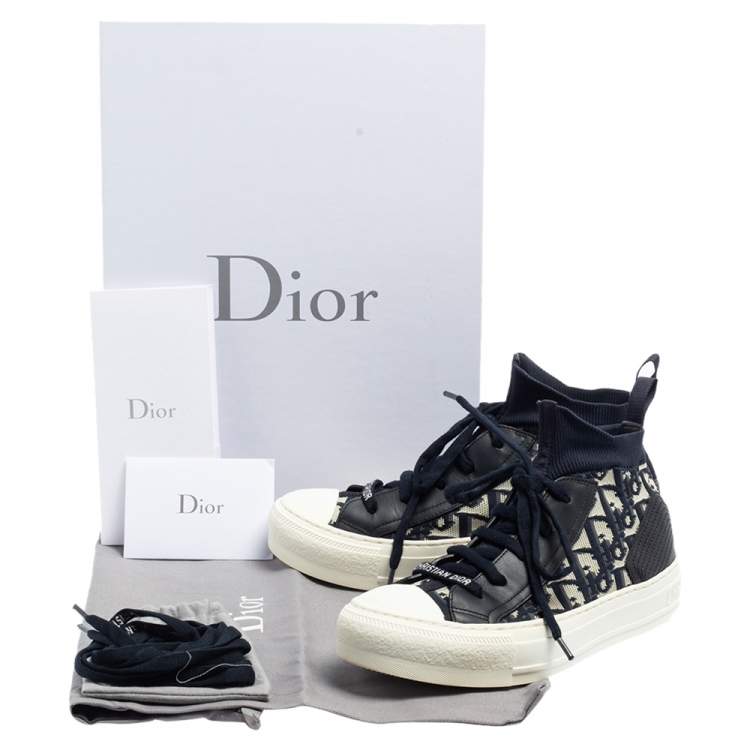 Pre Owned Dior Blue/White Technical Knit and Leather Walk'n'Dior High-Top Sneakers Size 35
