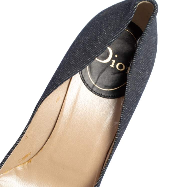Pre Owned Dior Vintage Blue Denim And Crocodile Leather Buckle Detail Pointed Toe Pumps Size 37