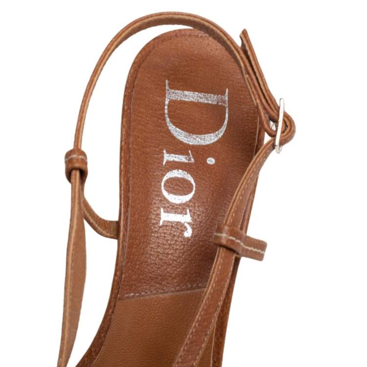 Pre Owned Dior Brown Leather T-Strap Sandals Size 38.5