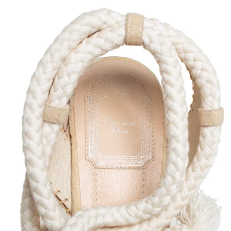 Pre Owned Dior Beige Suede And Python Rope Espadrille Wedge Ankle Wrap Sandals Size 39