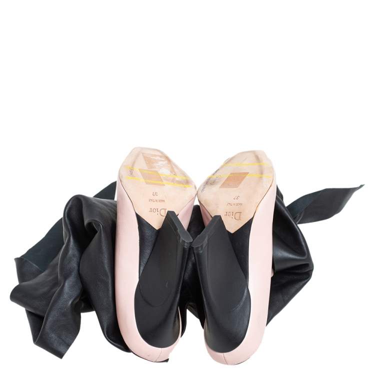 Pre Owned Dior Pink/Black Leather Wrap Around Booties Size 37
