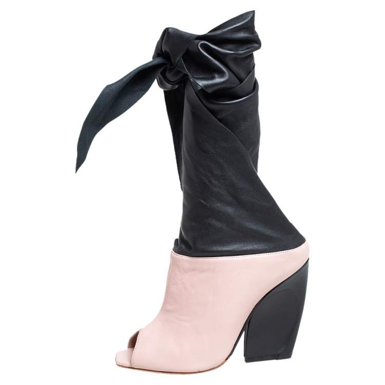 Pre Owned Dior Pink/Black Leather Wrap Around Booties Size 37