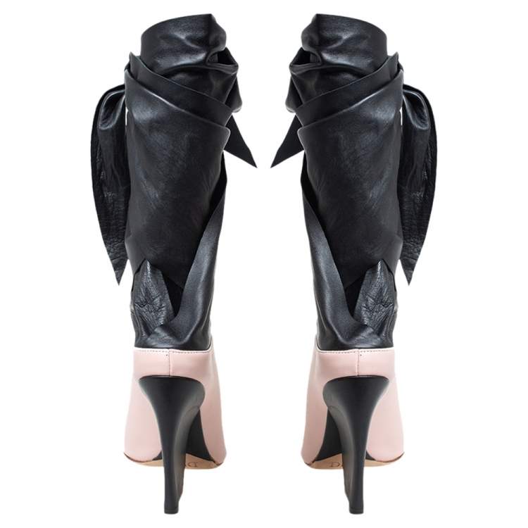Pre Owned Dior Pink/Black Leather Wrap Around Booties Size 37