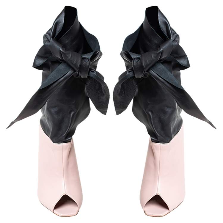 Pre Owned Dior Pink/Black Leather Wrap Around Booties Size 37