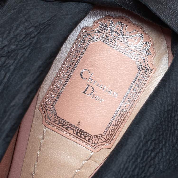 Pre Owned Dior Pink/Black Leather Wrap Around Booties Size 37