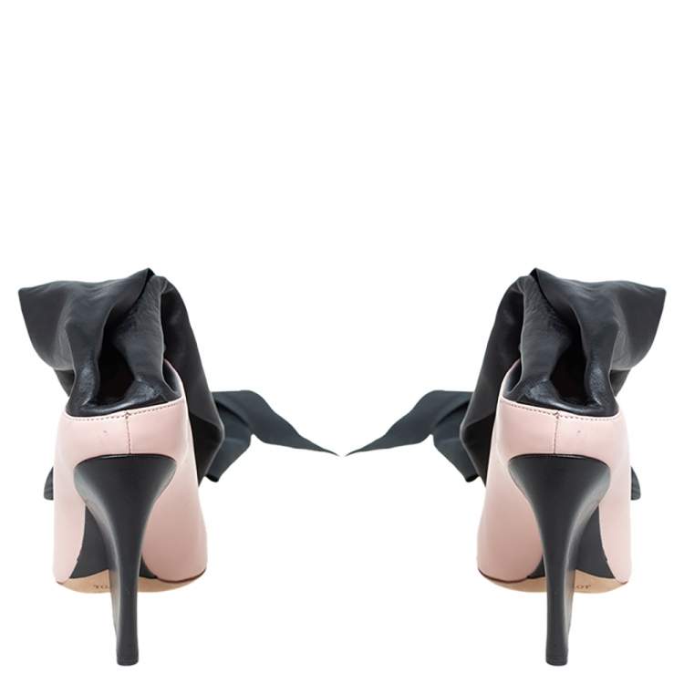 Pre Owned Dior Pink/Black Leather Wrap Around Booties Size 37