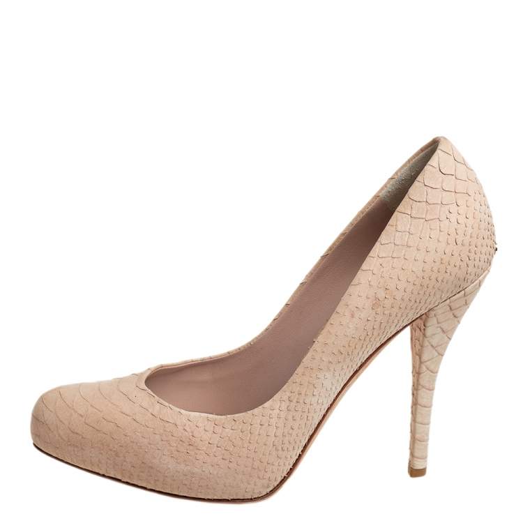 Pre Owned Dior Beige Python-Embossed Leather Round Toe Pumps Size 38