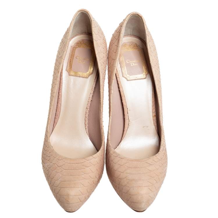 Pre Owned Dior Beige Python-Embossed Leather Round Toe Pumps Size 38