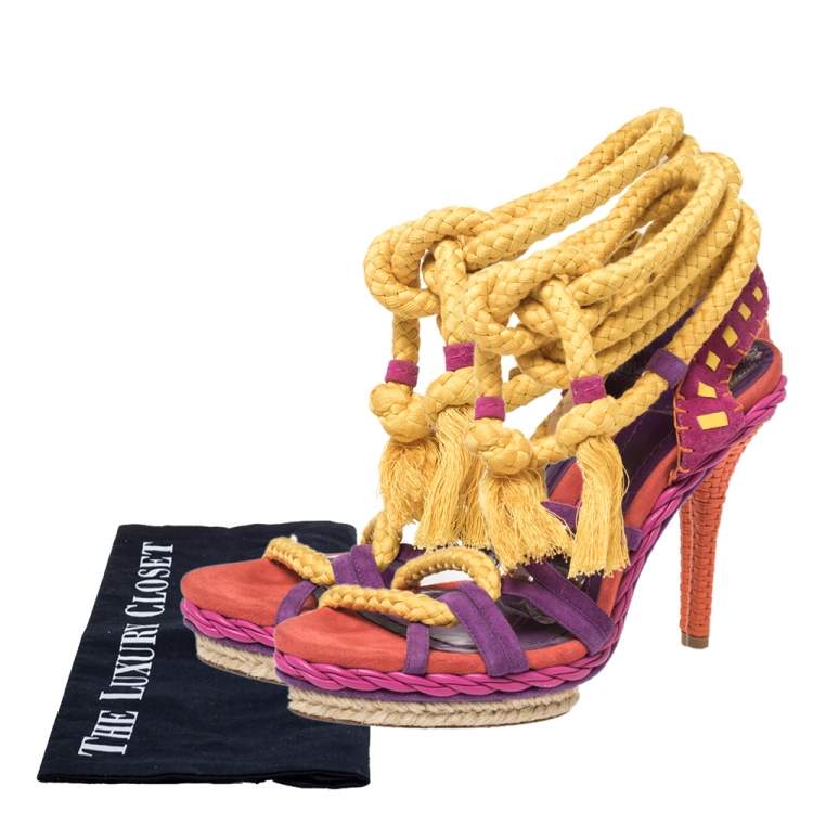 مملوكة مسبقًا Dior Multicolor Suede  Rope Platform Sandals Size 39