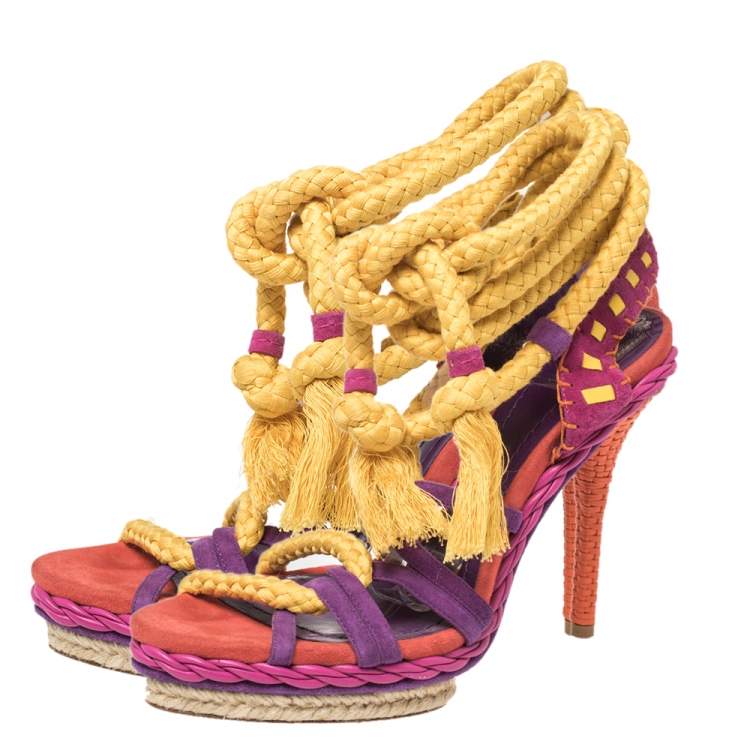 مملوكة مسبقًا Dior Multicolor Suede  Rope Platform Sandals Size 39