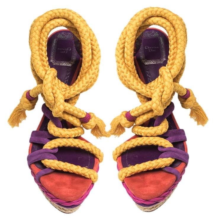 مملوكة مسبقًا Dior Multicolor Suede  Rope Platform Sandals Size 39