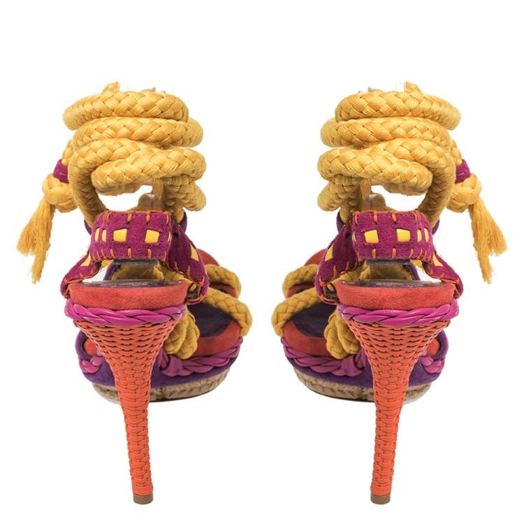 مملوكة مسبقًا Dior Multicolor Suede  Rope Platform Sandals Size 39