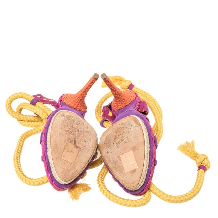 مملوكة مسبقًا Dior Multicolor Suede  Rope Platform Sandals Size 39