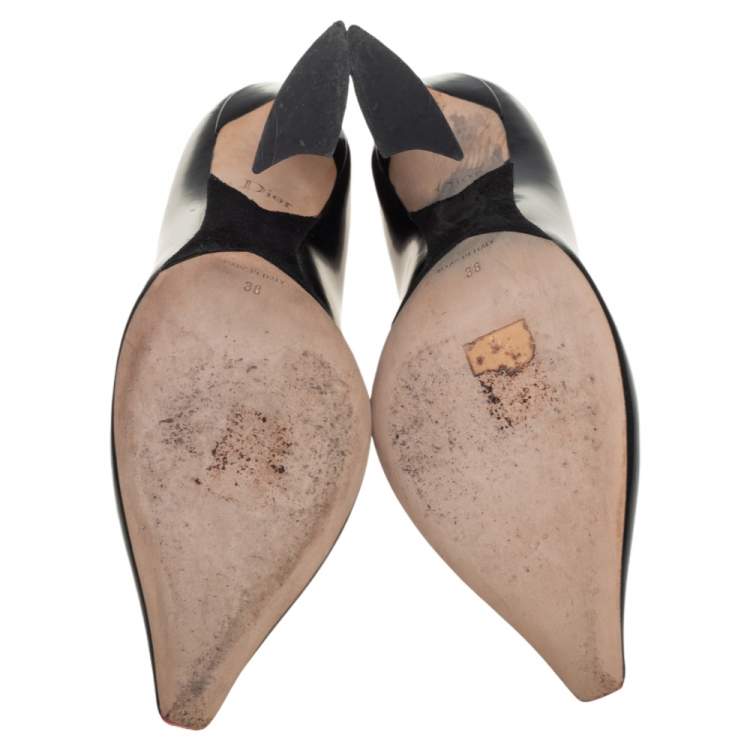Pre Owned Dior Black Leather Pointed Toe Curved Heel Pumps Size 38