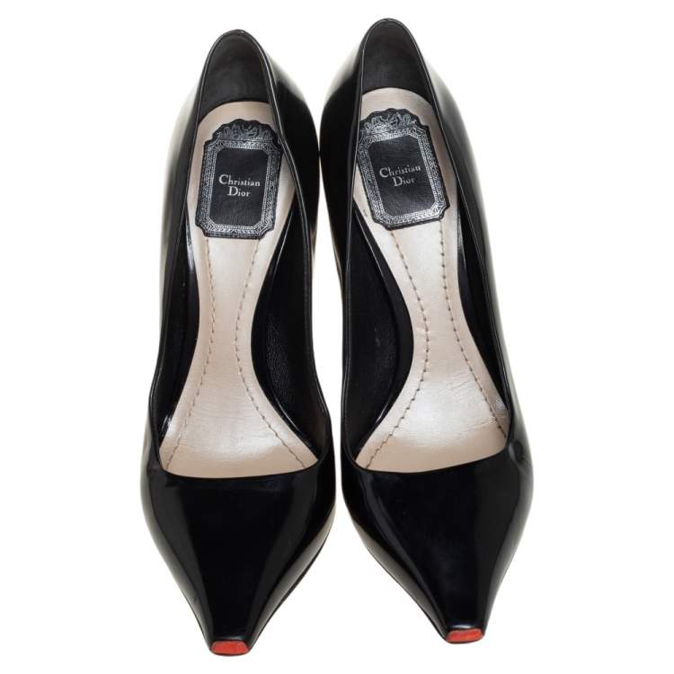 Pre Owned Dior Black Leather Pointed Toe Curved Heel Pumps Size 38