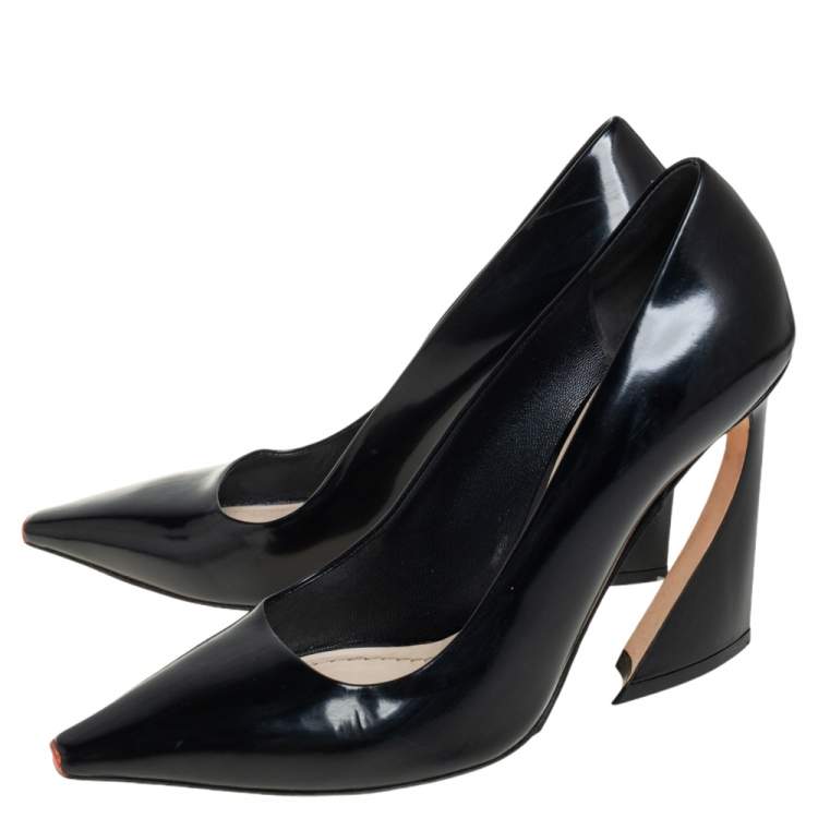 Pre Owned Dior Black Leather Pointed Toe Curved Heel Pumps Size 38