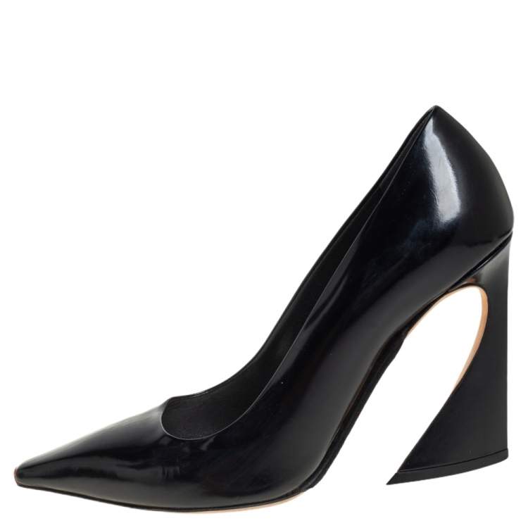 Pre Owned Dior Black Leather Pointed Toe Curved Heel Pumps Size 38