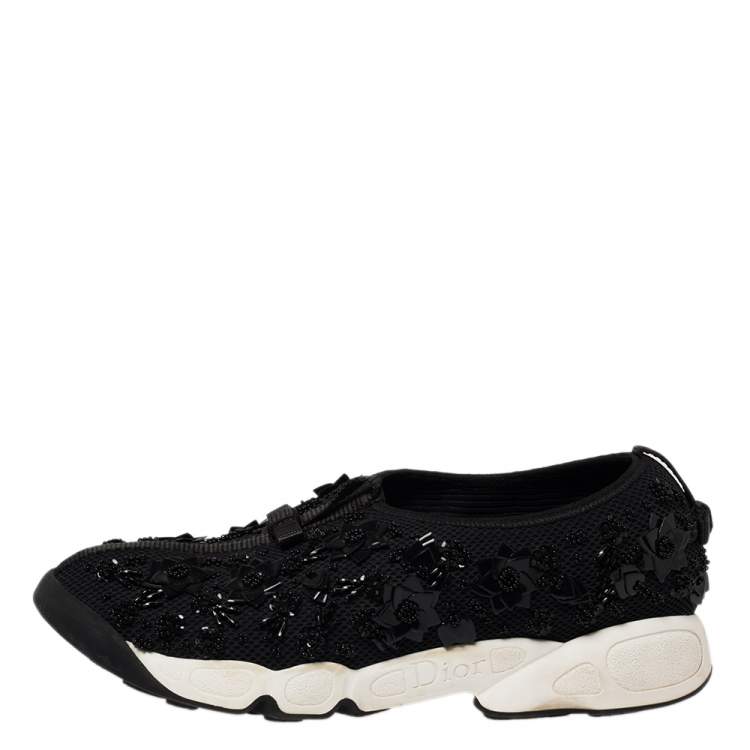 Pre Owned Dior Black Mesh Fusion Embellished Low Top Sneakers Size 39.5