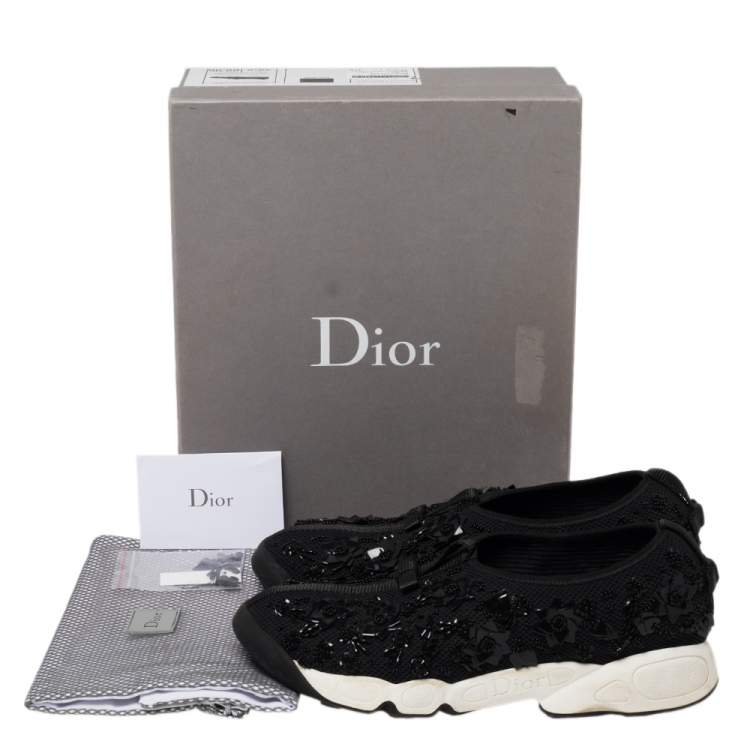Pre Owned Dior Black Mesh Fusion Embellished Low Top Sneakers Size 39.5