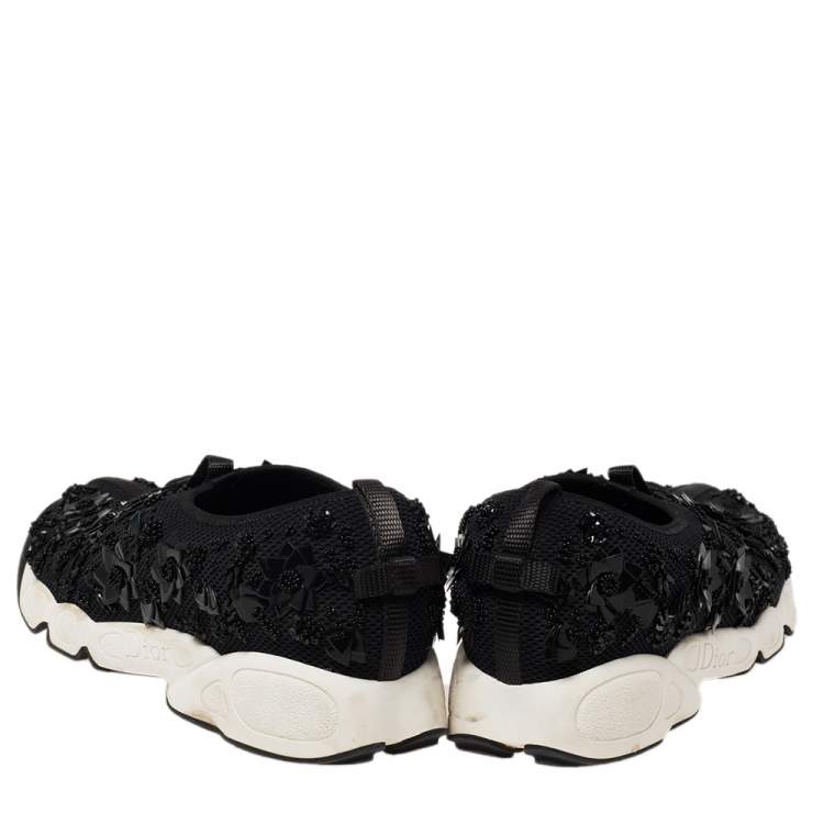 Pre Owned Dior Black Mesh Fusion Embellished Low Top Sneakers Size 39.5