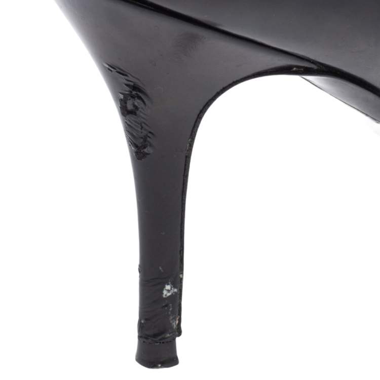 Pre Owned Dior Black Leather Peep Toe Bow Pumps Size 39