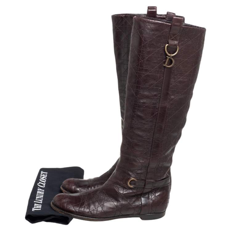 Pre Owned Dior Burgundy Cannage Leather Knee Length  Boots Size 39